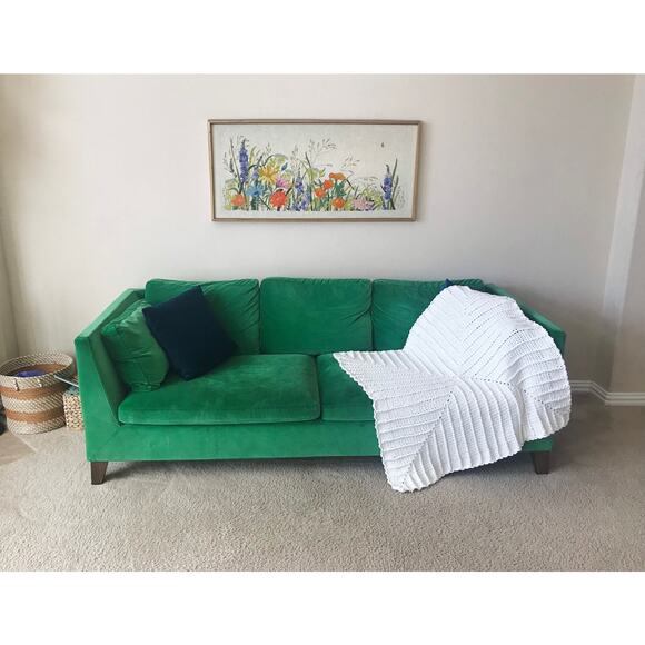 vintage 70s Cream 3d CROCHET hand knit FRINGE AFGHAN handmade square striped - Picture 7 of 7